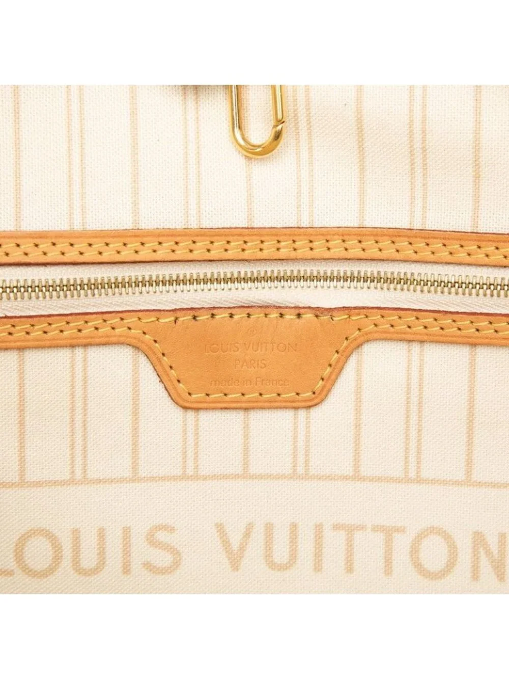 Louis Vuitton Damier Azur Neverfull MM Tote Shoulder Bag Ivory Leather